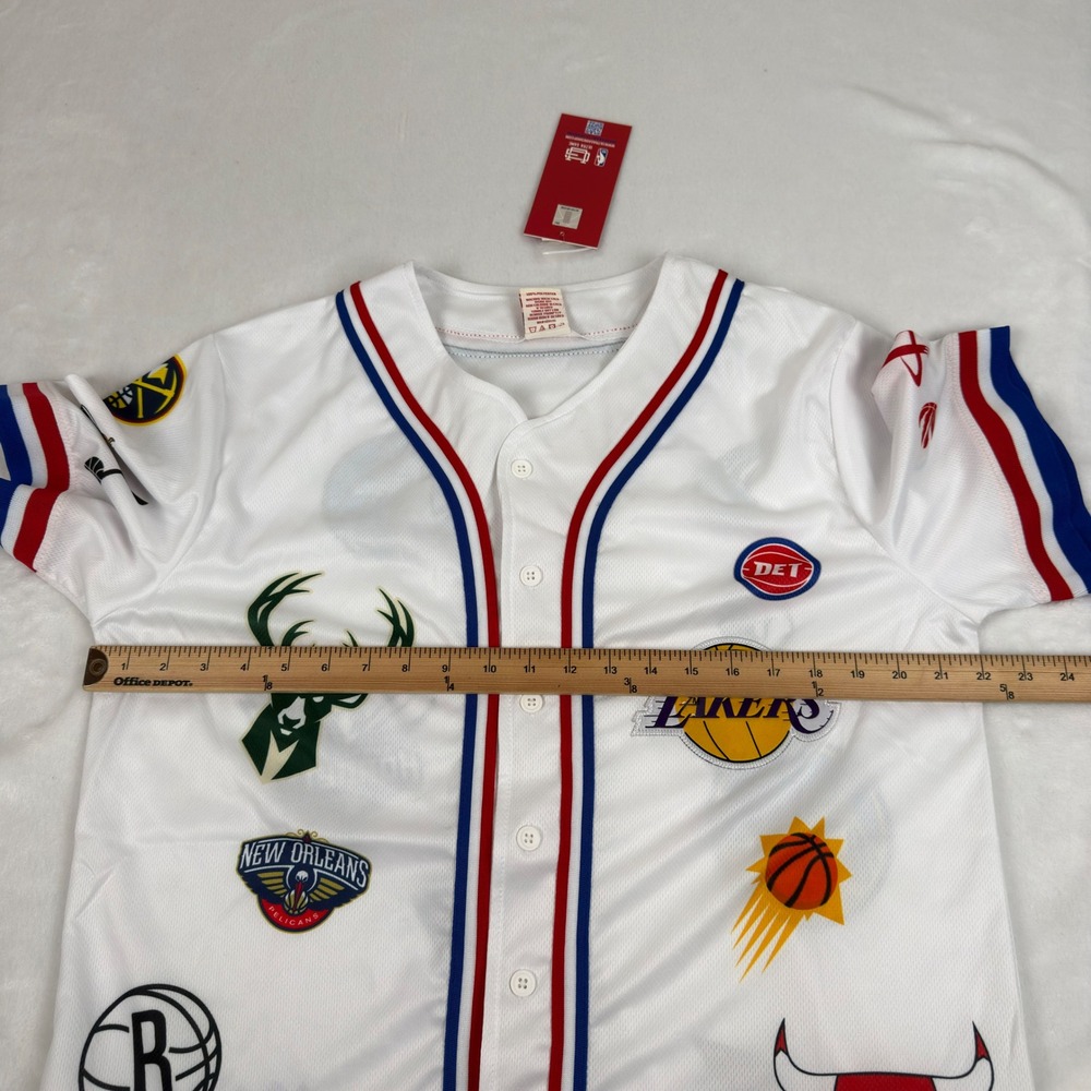 NBA Ultra Game Mens All Over Team Logo Baseball Jersey White Medium New $85 - Picture 6 of 9